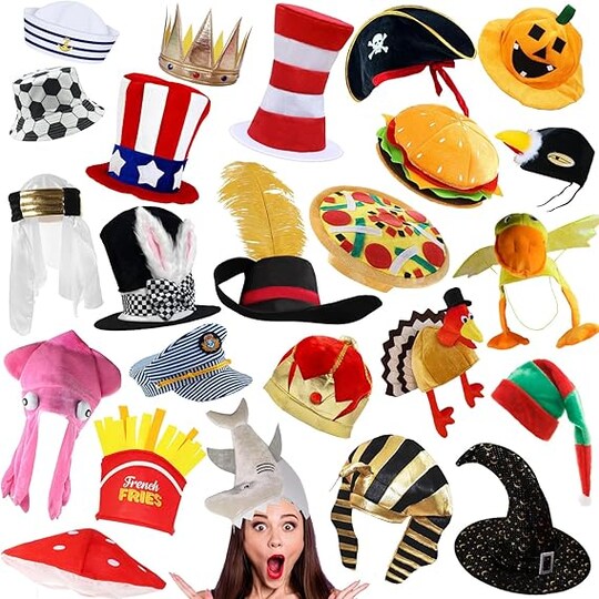 Bulk Premium Funny Hats, 24 Assorted Dress Up Costume Hat, Crazy Party Hats, Novelty Party Hats, Costume Hats for Adults, Teens, Photo Booth Prop for Graduation, Wedding, Birthday, Bachelorette, etc | Michaels Bulk Premium Funny Hats, 24 Assorted Dress Up Costume Hat, Crazy Party Hats, Novelty Party Hats, Costume Hats for Adults, Teens, Photo Booth Prop for Graduation, Wedding, Birthday, Bachelorette, etc | Michaels